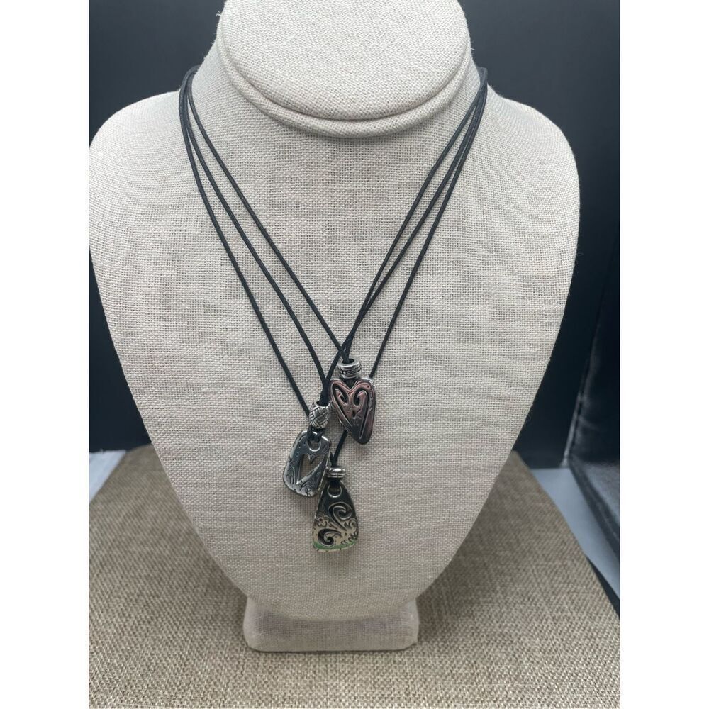 Brighton Brazilian Heart Layered Necklace Three Strand Black Cord Retired 18"